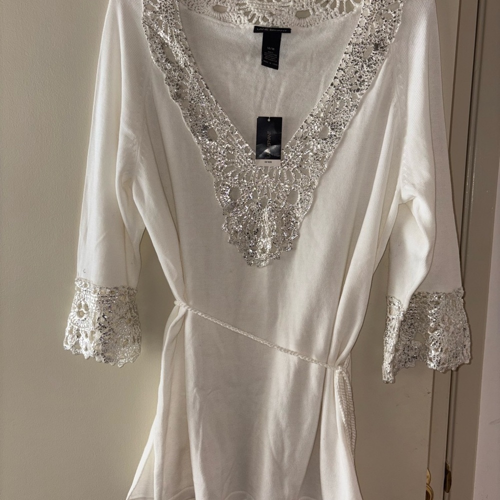 Lane Bryant White Embellished V-Neck Tunic